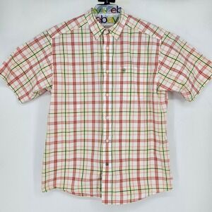 Ariat Pro Series Shirt Mens XL Button Down Short Sleeve Pink Green Plaid Western